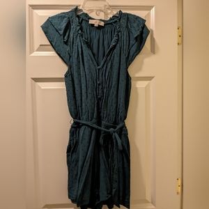 LOFT Teal Belted Clip Dot Romper with Pockets